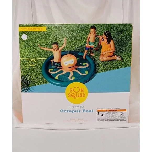 Sun Squad Inflatable Kiddie Pool Octopus Pool - Ages 2+, 5 FT Diameter, NEW - Picture 1 of 8